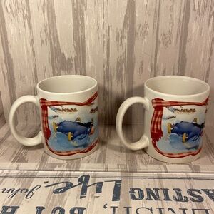 Disney Houston Harvest Winnie The Pooh & Friends Winter Mugs Cups Set of 2